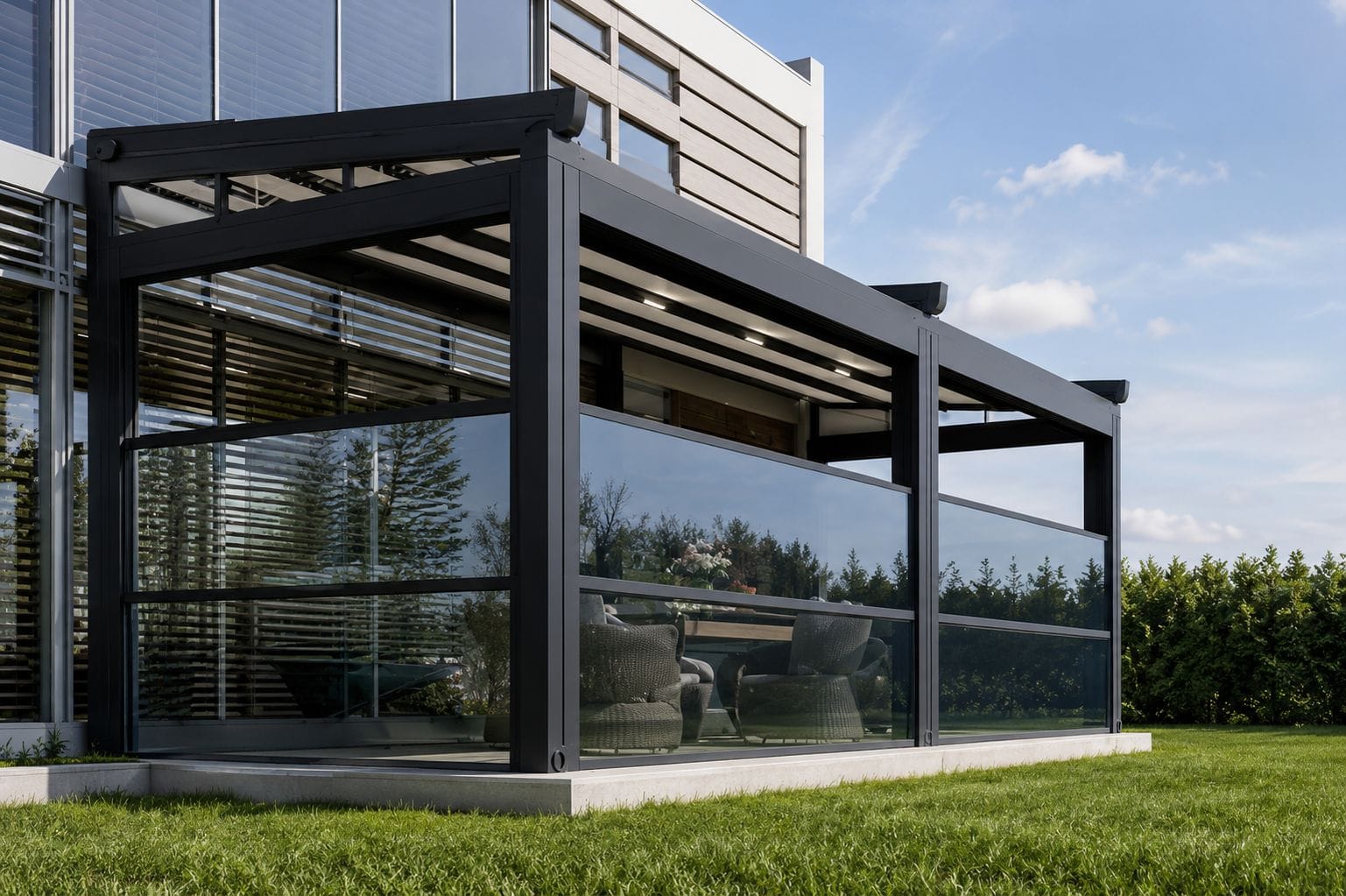 Pergola oder Terrassenüberdachung mit Guillotine-Glas System oder bewegliches Handsystem für Cafés, Restaurants, Balkonen, Terrassen und Büros in Amstetten , St.Pölten, Tulln, Mödling, Wien, Wien Umgebung, Baden, Vösendorf, Mistelbach, Krems, Stockerau, Horn, Hollabrunn, Lilienfeld, Melk, Scheibbs, Wieselburg Niederösterreich, Oberösterreich , Linz, Wels, Asten, Traun, Steyr